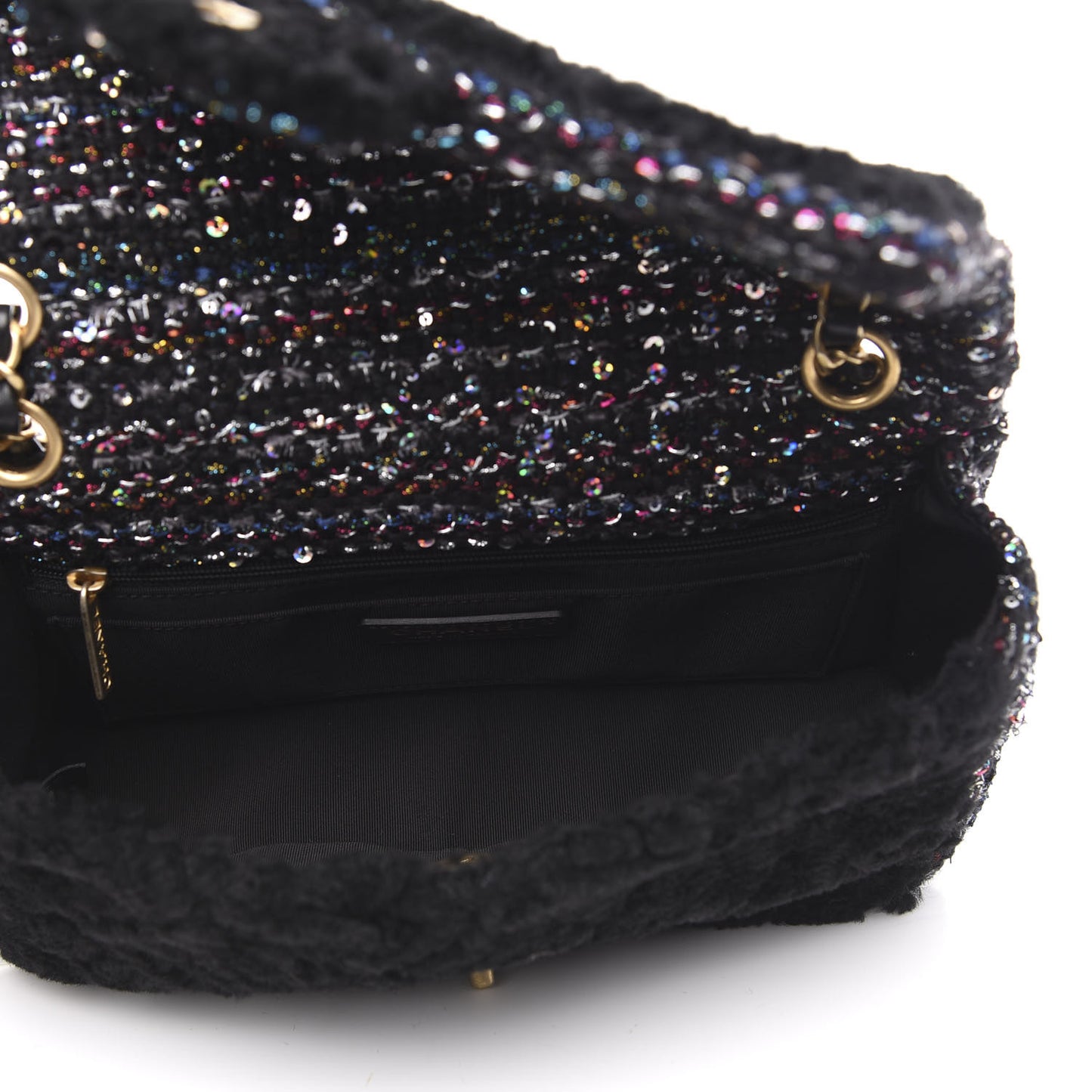 Shearling Sheepskin Tweed Quilted Single Flap Black
