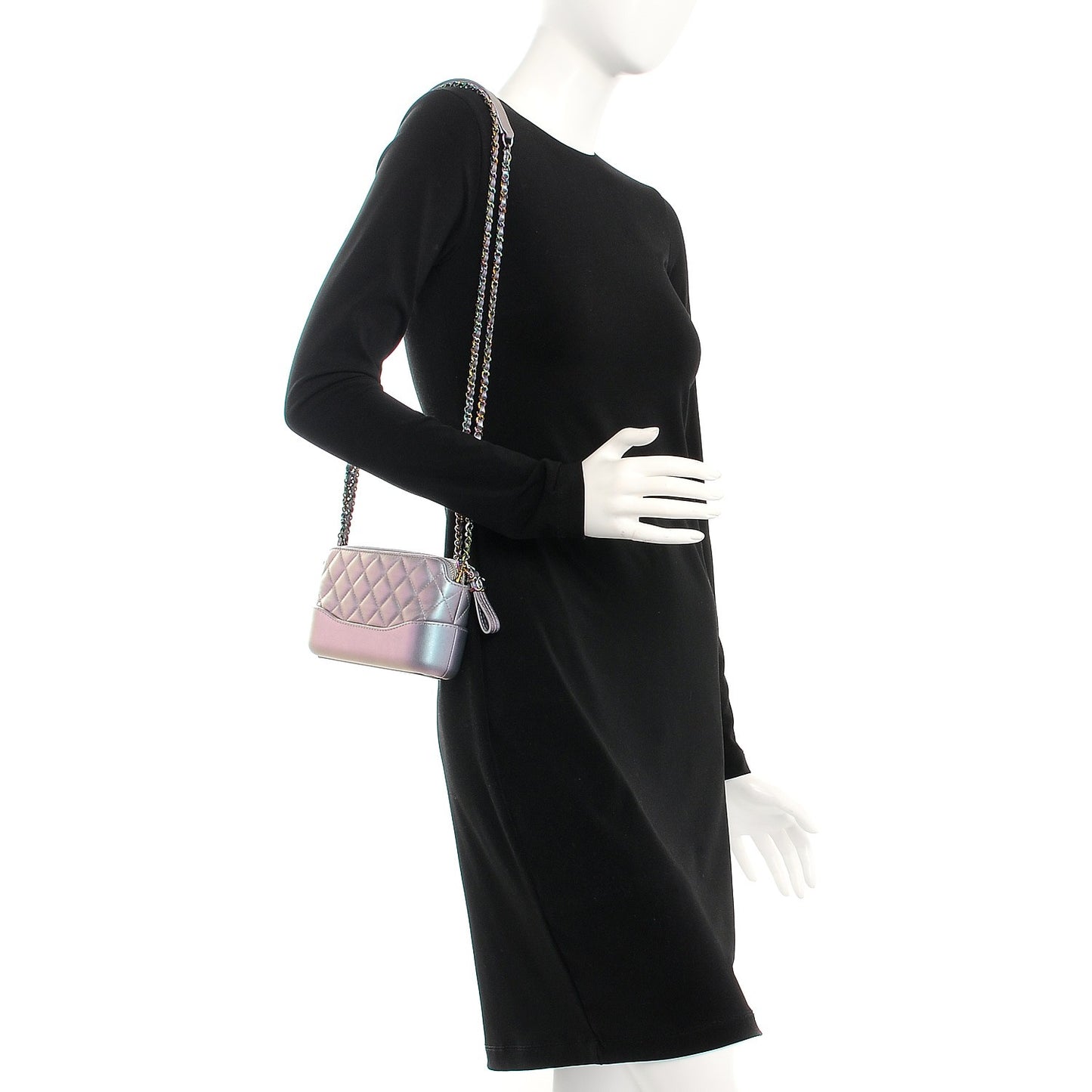 Iridescent Lambskin Calfskin Quilted Small Gabrielle Clutch With Chain Light Purple