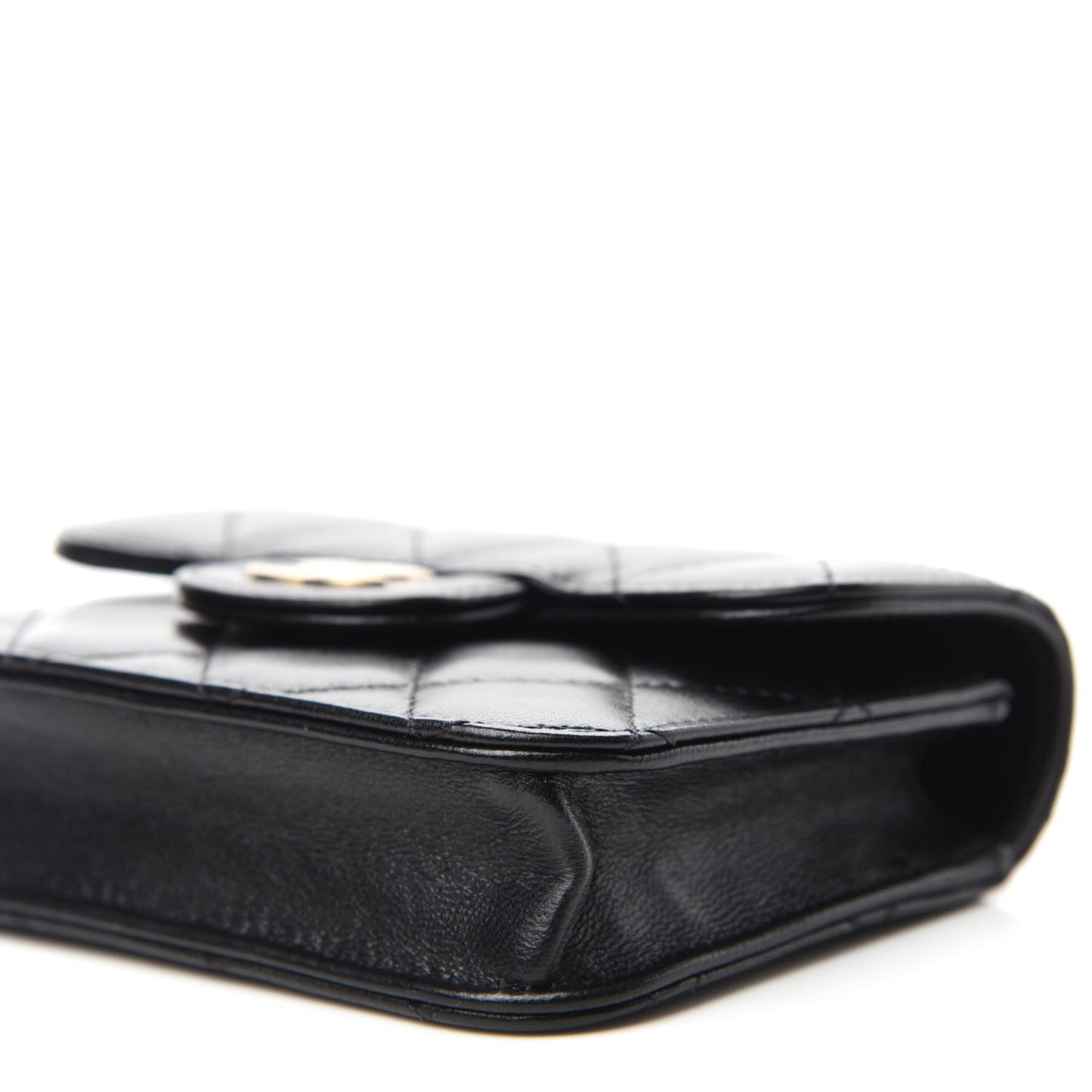 Lambskin Quilted Top Handle Flap Coin Purse With Chain Black