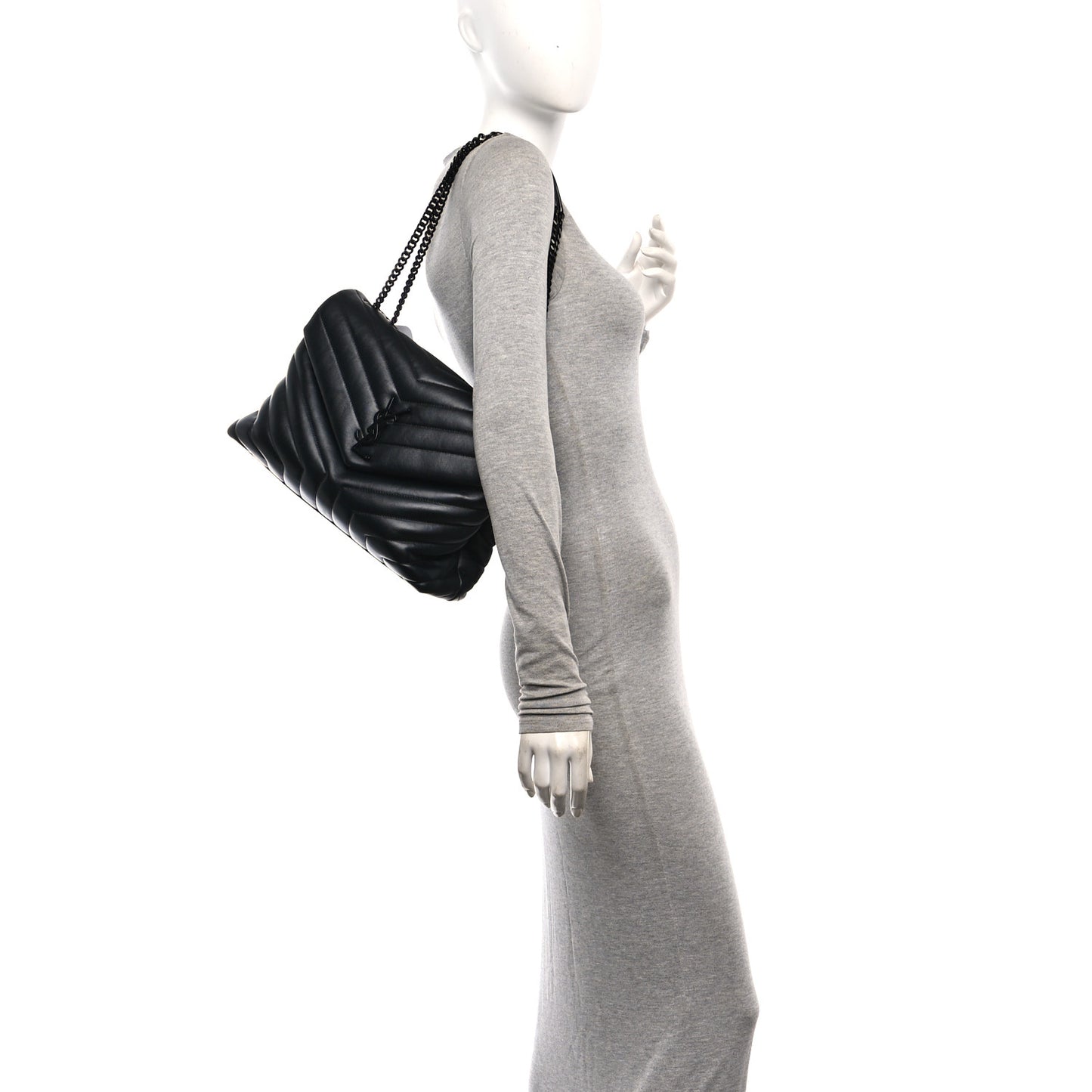Calfskin Y Quilted Monogram Monochrome Medium Loulou Chain Satchel Black