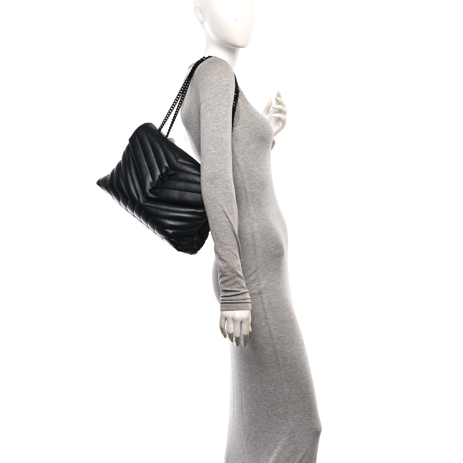 Saint Laurent Calfskin Y Quilted Monogram Monochrome Medium Loulou Chain Satchel Black 2 of 10
