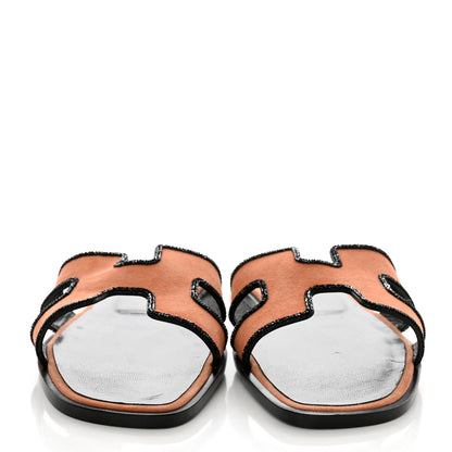 Hermes Suede Goatskin Crystal Oran Sandals 37.5 Rose Bubinga Black 2 of 10