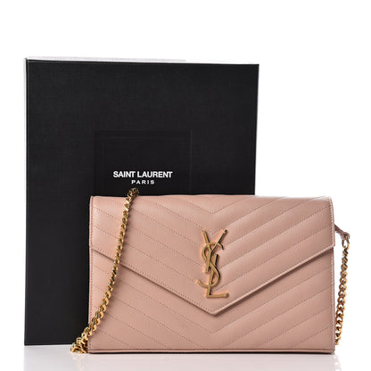 Saint Laurent Grain De Poudre Matelasse Chevron Monogram Chain Wallet Pale Blush 12 of 12