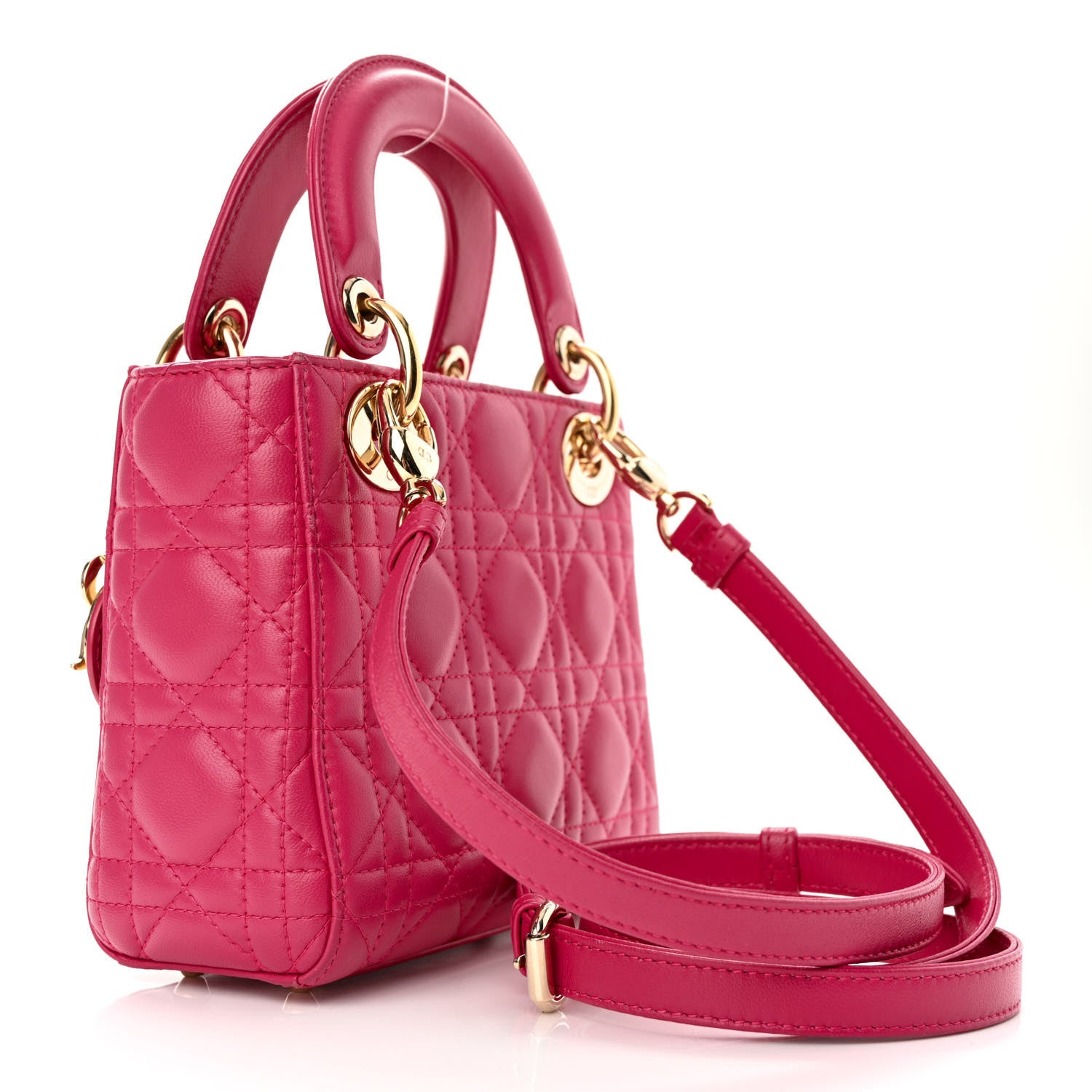 Christian Dior Lambskin Cannage Mini Lady Dior Fuchsia 2 of 9