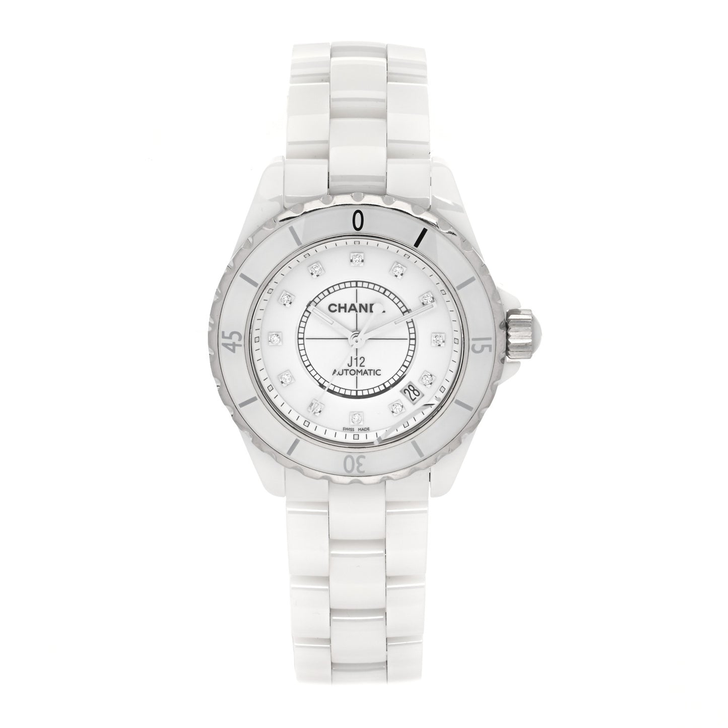 Stainless Steel Ceramic Diamond 38mm J12 Automatic Watch White