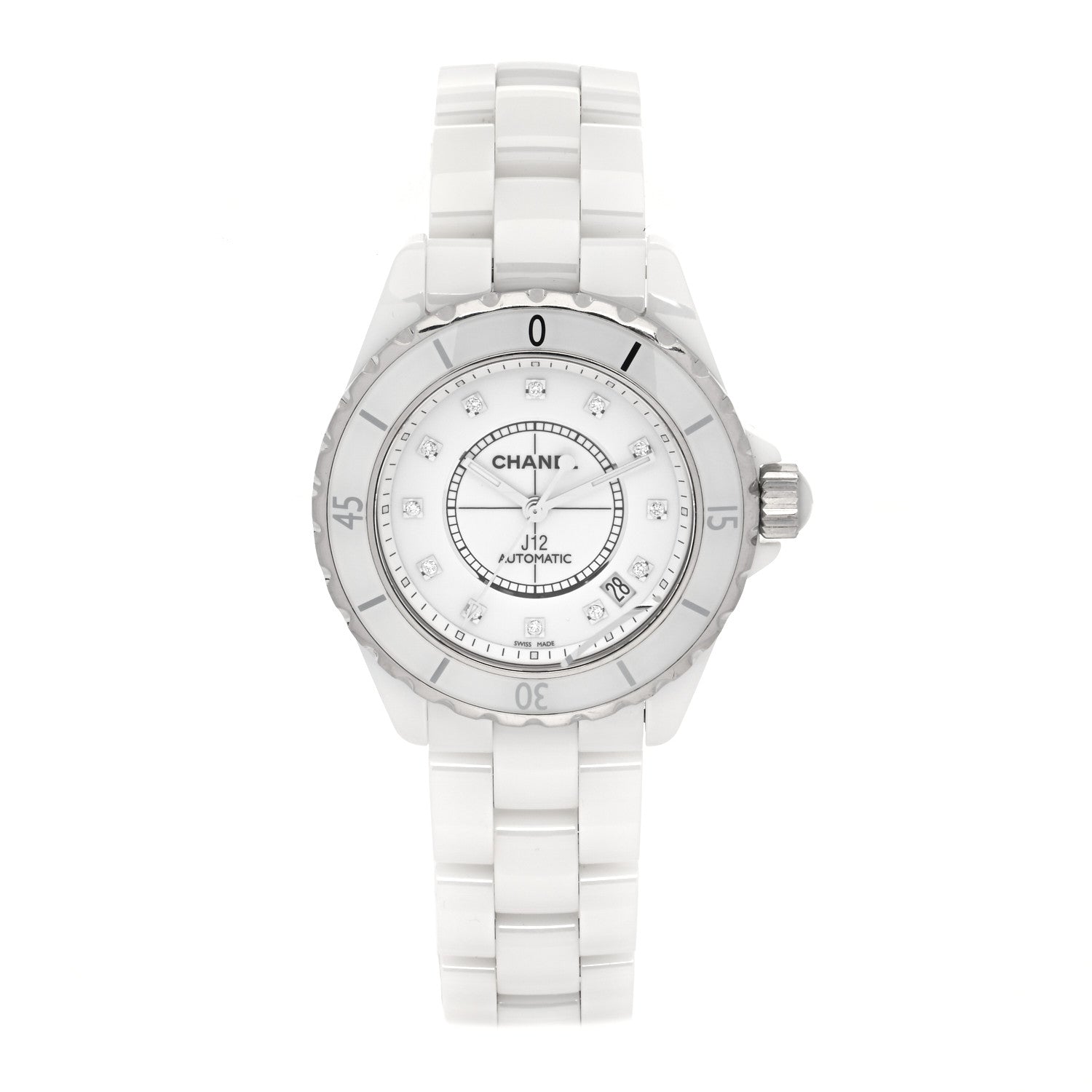 Chanel Stainless Steel Ceramic Diamond 38mm J12 Automatic Watch White 1 of 5