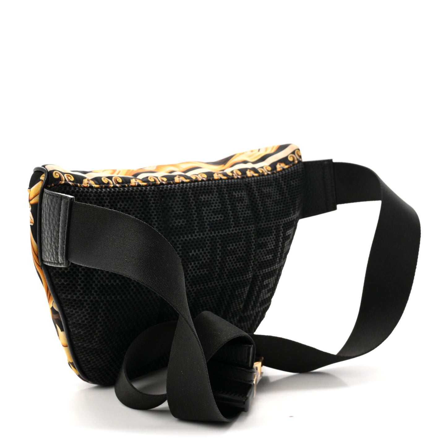 X VERSACE Nylon Cuoio Romano Fendace FF Baroque Belt Bag Black Gold