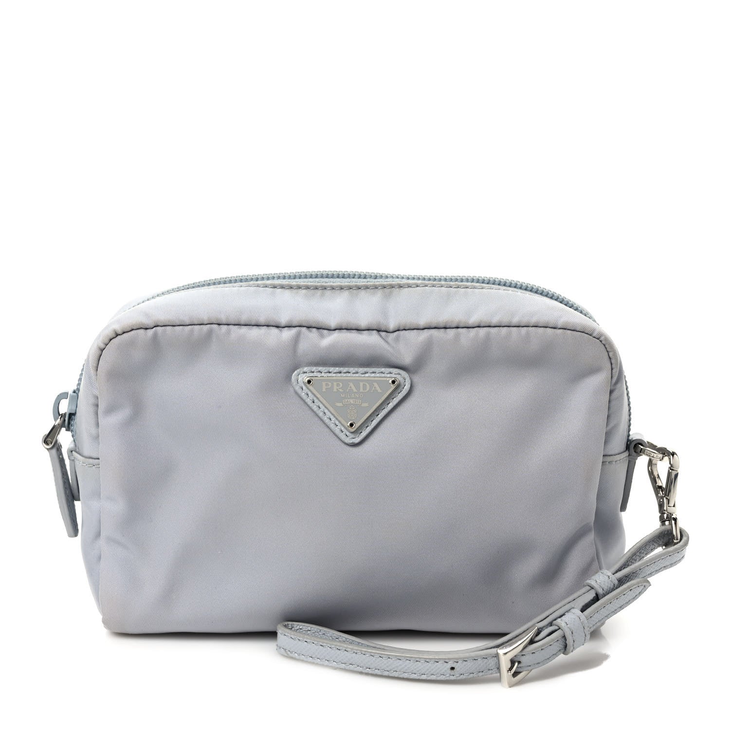 Prada Tessuto Nylon Vela Saffiano Necessaire Wristlet Pouch Fiordaliso 1 of 7