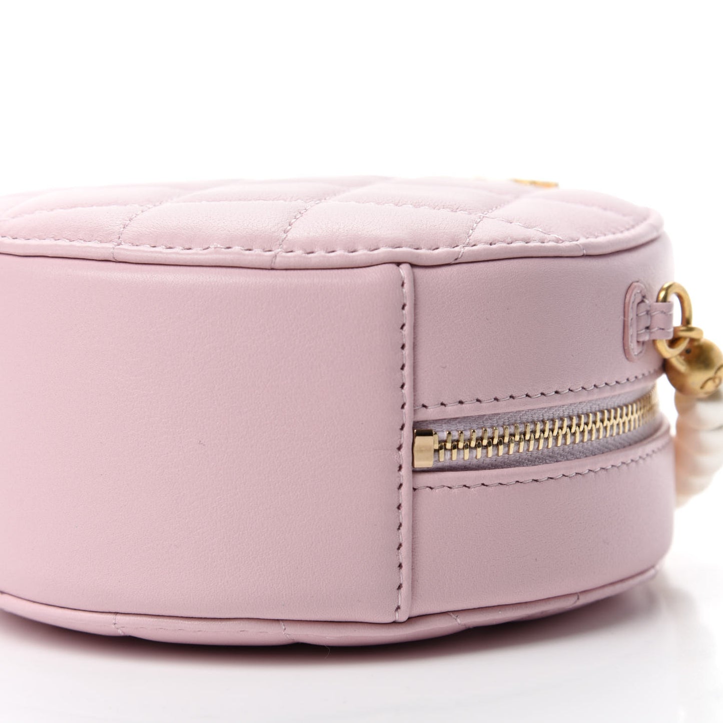 Calfskin Quilted Pearl Round Clutch With Chain Light Pink