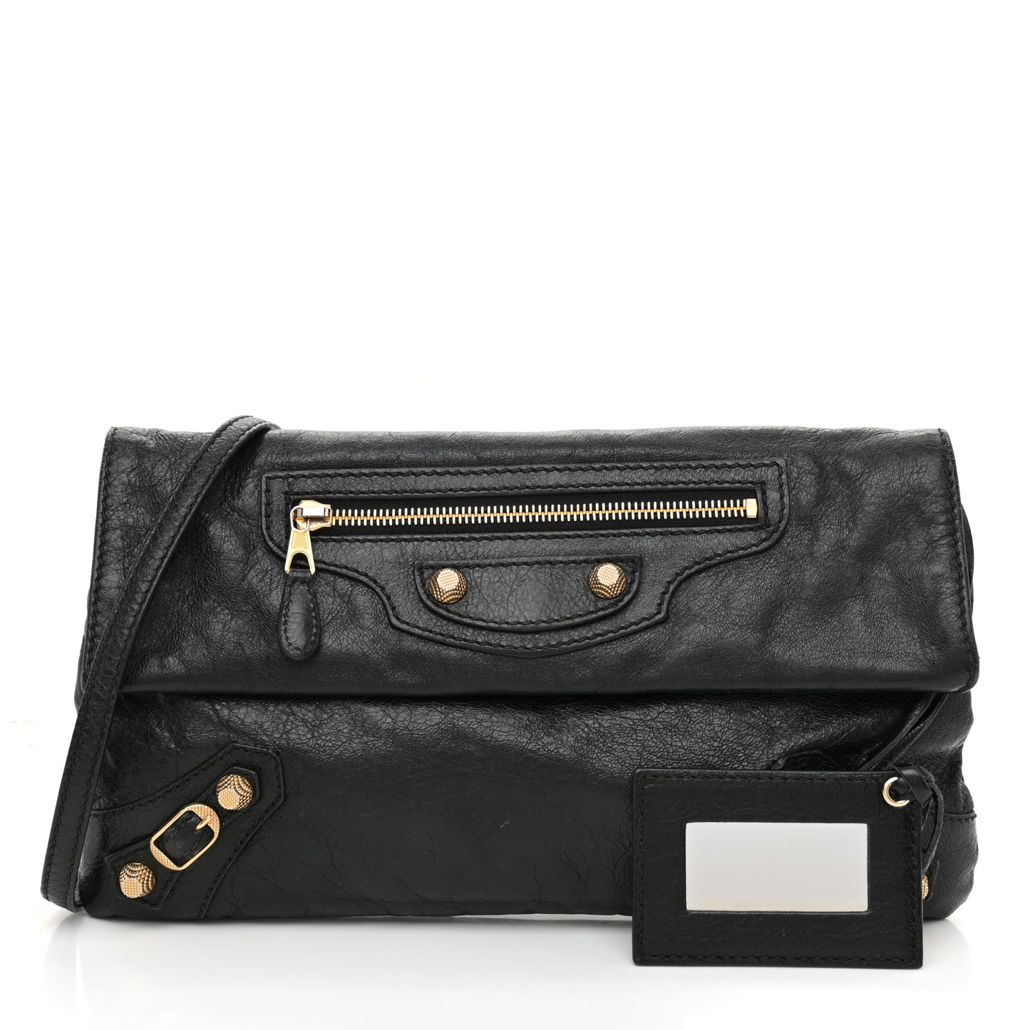 Agneau Giant 12 Gold Hardware Envelope Strap Clutch Black