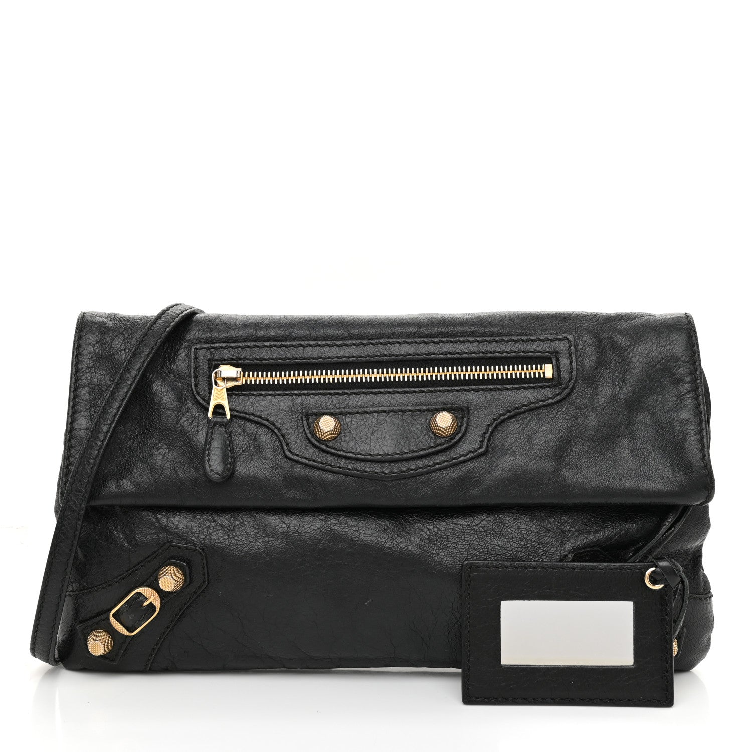Balenciaga Agneau Giant 12 Gold Hardware Envelope Strap Clutch Black 1 of 10
