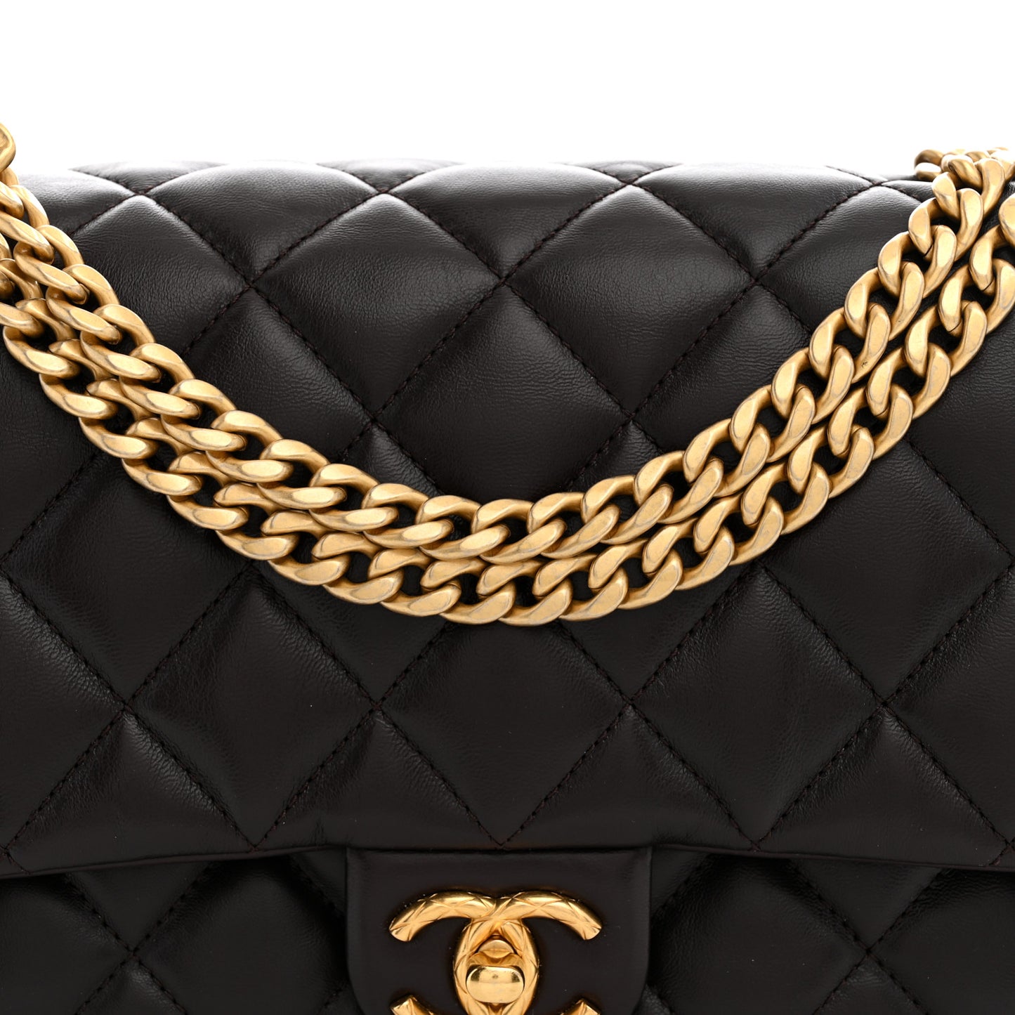 Lambskin Quilted Medium Pillow Crush Flap Bag Dark Brown