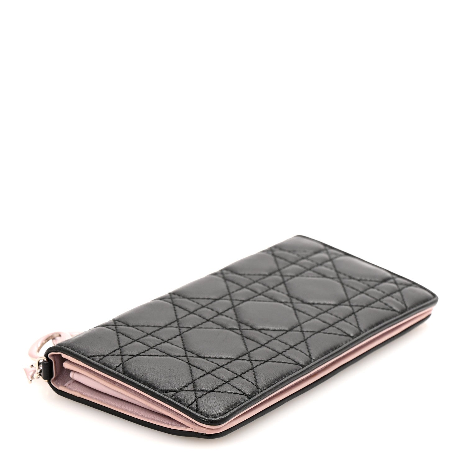 Christian Dior Lambskin Cannage Bi-Color Lady Dior Flap Card Holder Black Mauve Pink 4 of 12