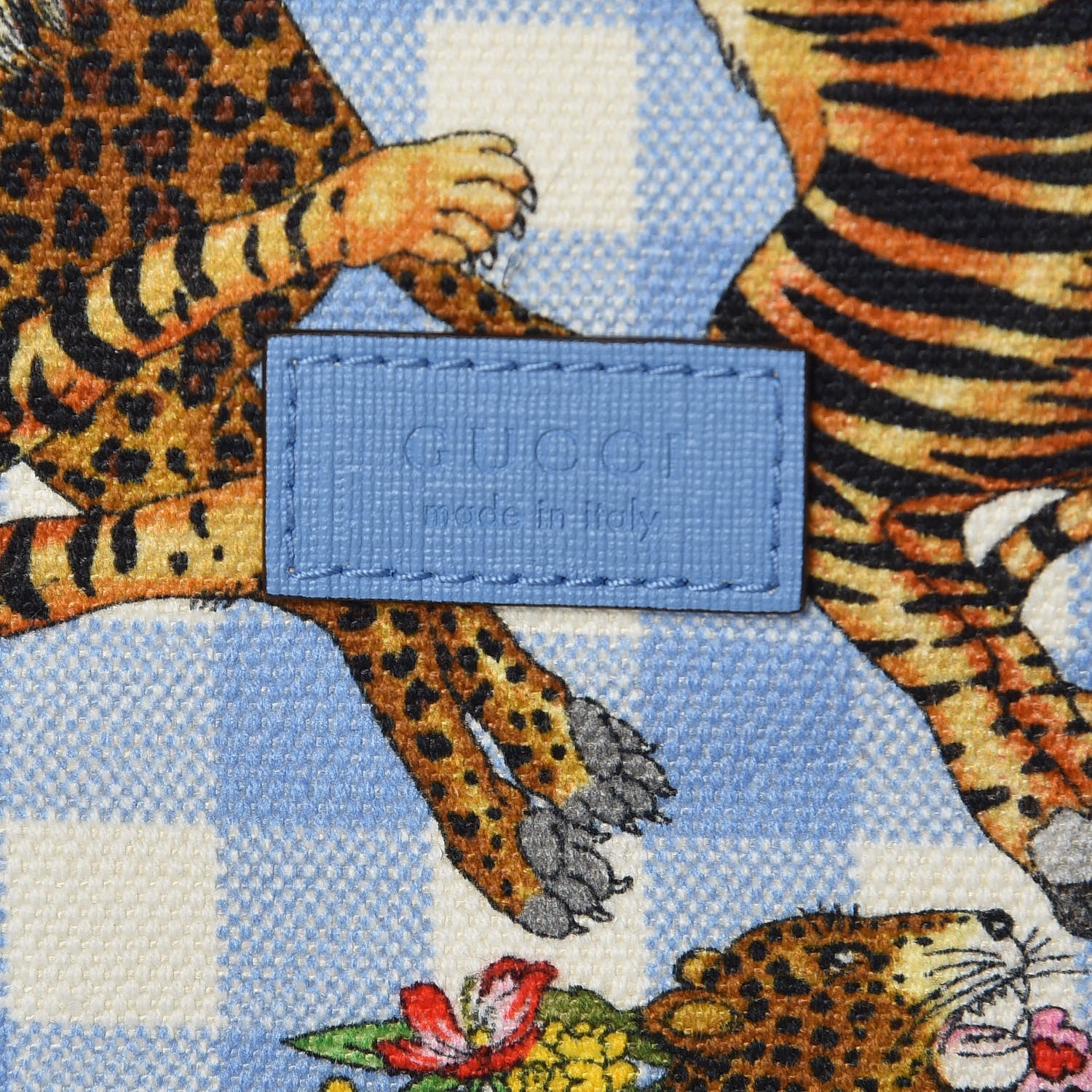 Gucci Canvas Kids Felines Vichy Print Tote Clear Sky Blue 8 of 10