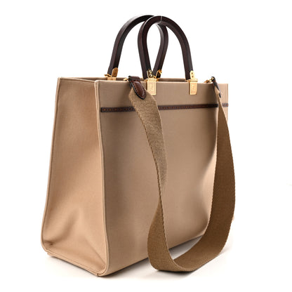 Fendi Canvas Vitello King Logo Embroidered Medium Fendi Sunshine Shopper Tote Sand Ghianda 3 of 9