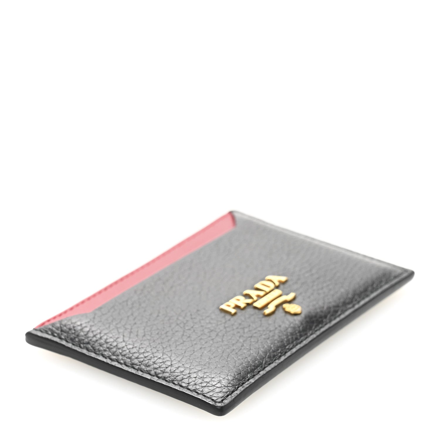 Prada Vitello Grain Metal Card Holder Black Fuoco 4 of 9