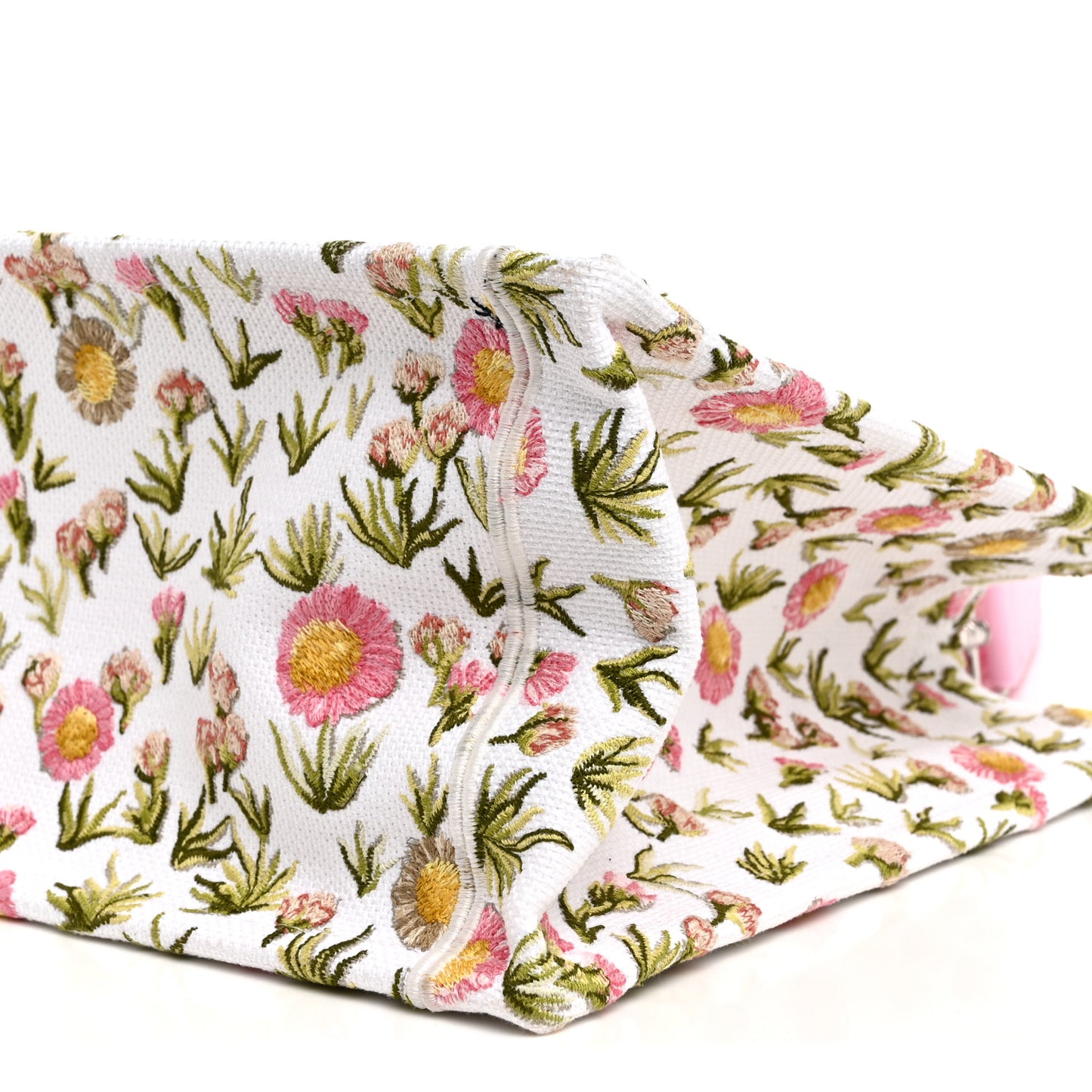 Cotton Toile De Jouy Daisy Garden Embroidered Dior Medaillon Small Book Tote With Strap Pink Multicolor