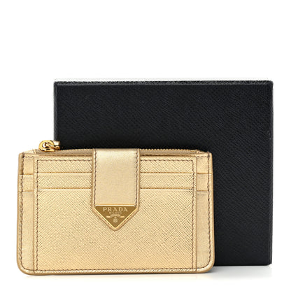 Prada Metallic Saffiano City Calf Triangle Card Holder Gold 8 of 8