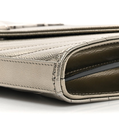 Saint Laurent Metallic Grain De Poudre Matelasse Chevron Monogram Chain Wallet Piombo 10 of 12
