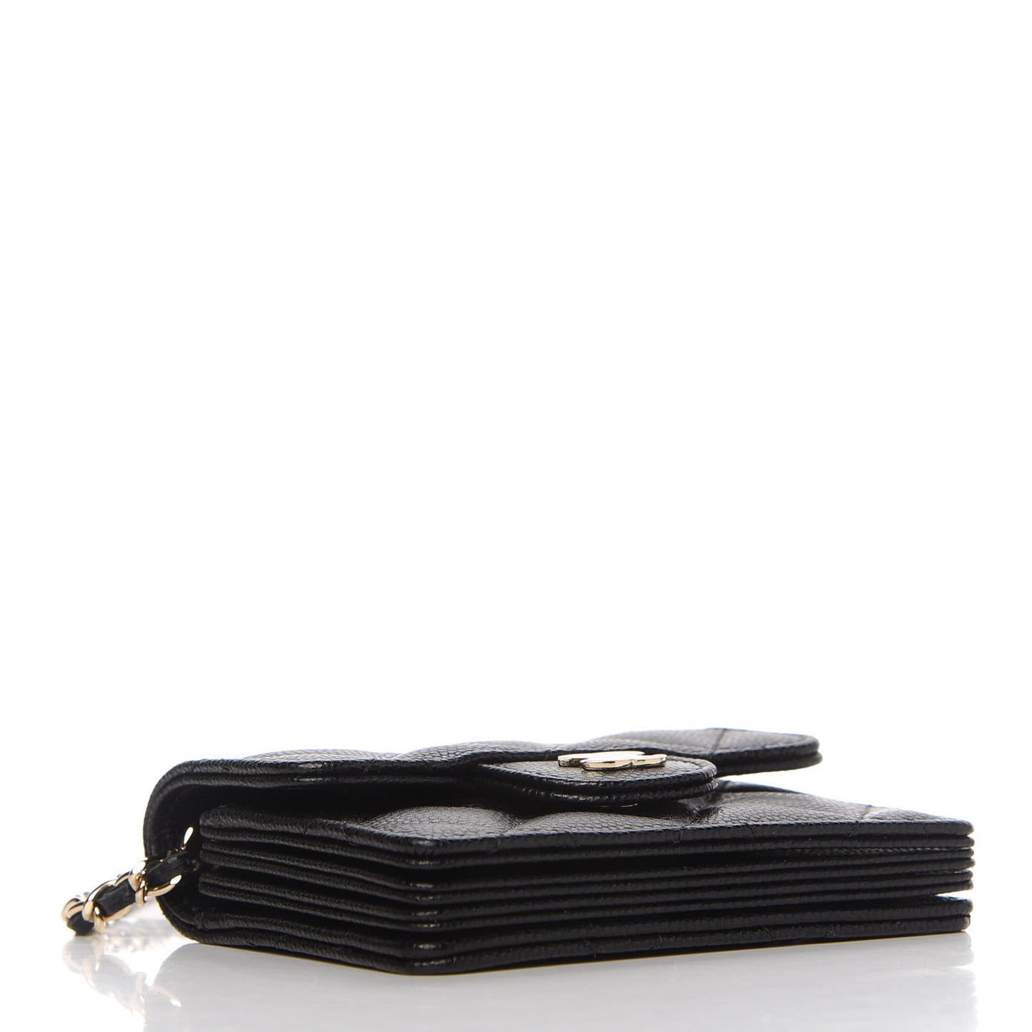 Caviar Quilted Flap Card Holder On Chain Black