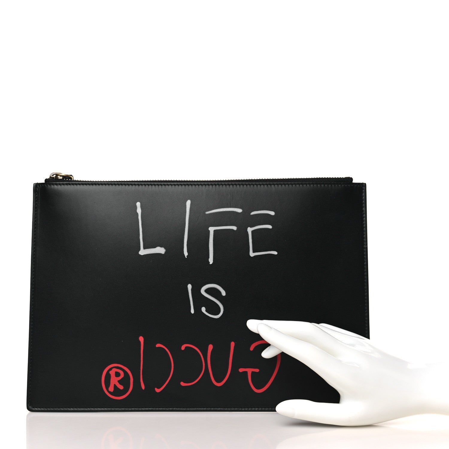 Gucci Calfskin GucciGhost Life is Gucci Zip Pouch Black 2 of 7