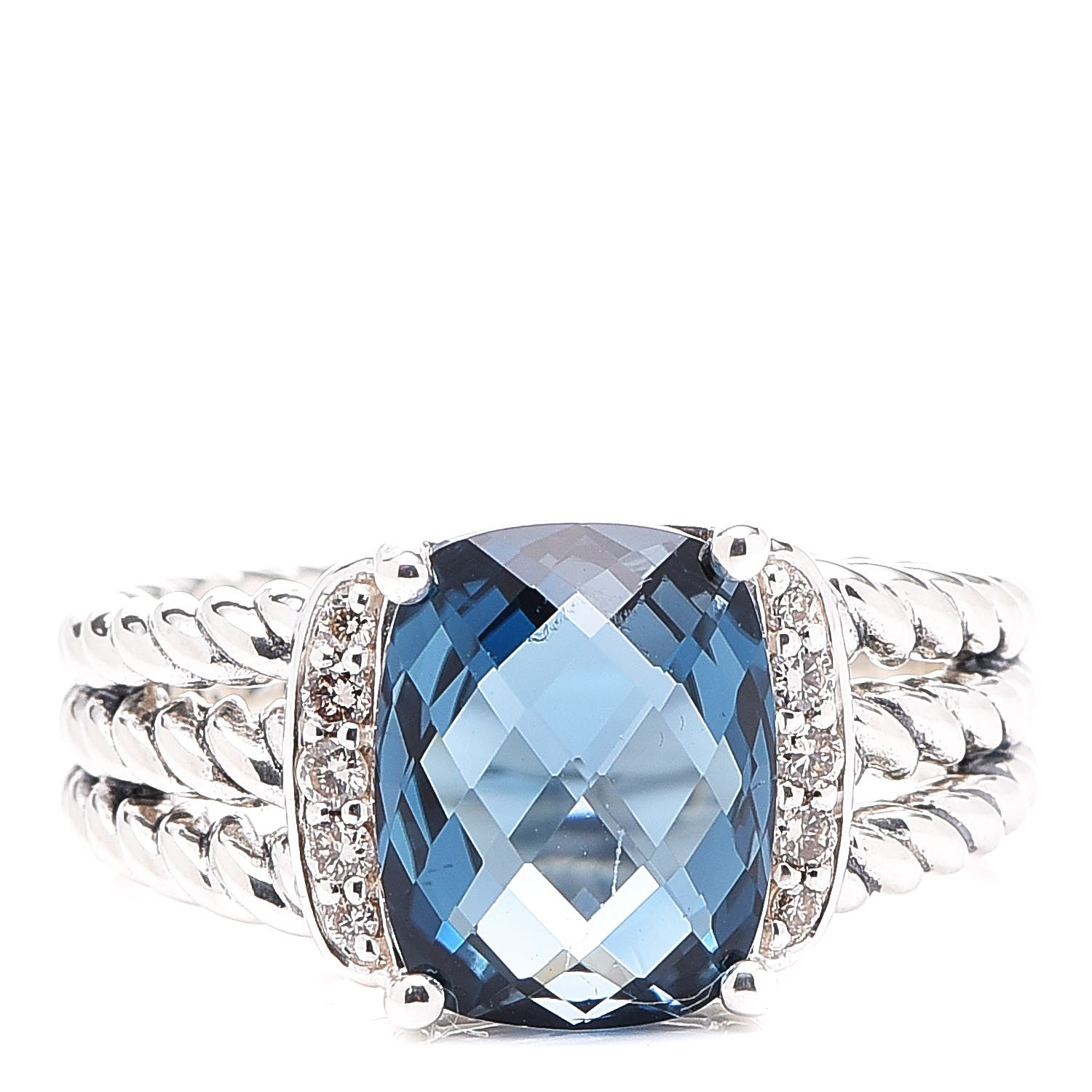 David Yurman Sterling Silver Diamond Hampton Blue Topaz 10mm Petite Wheaton Ring 51 5.75 1 of 5
