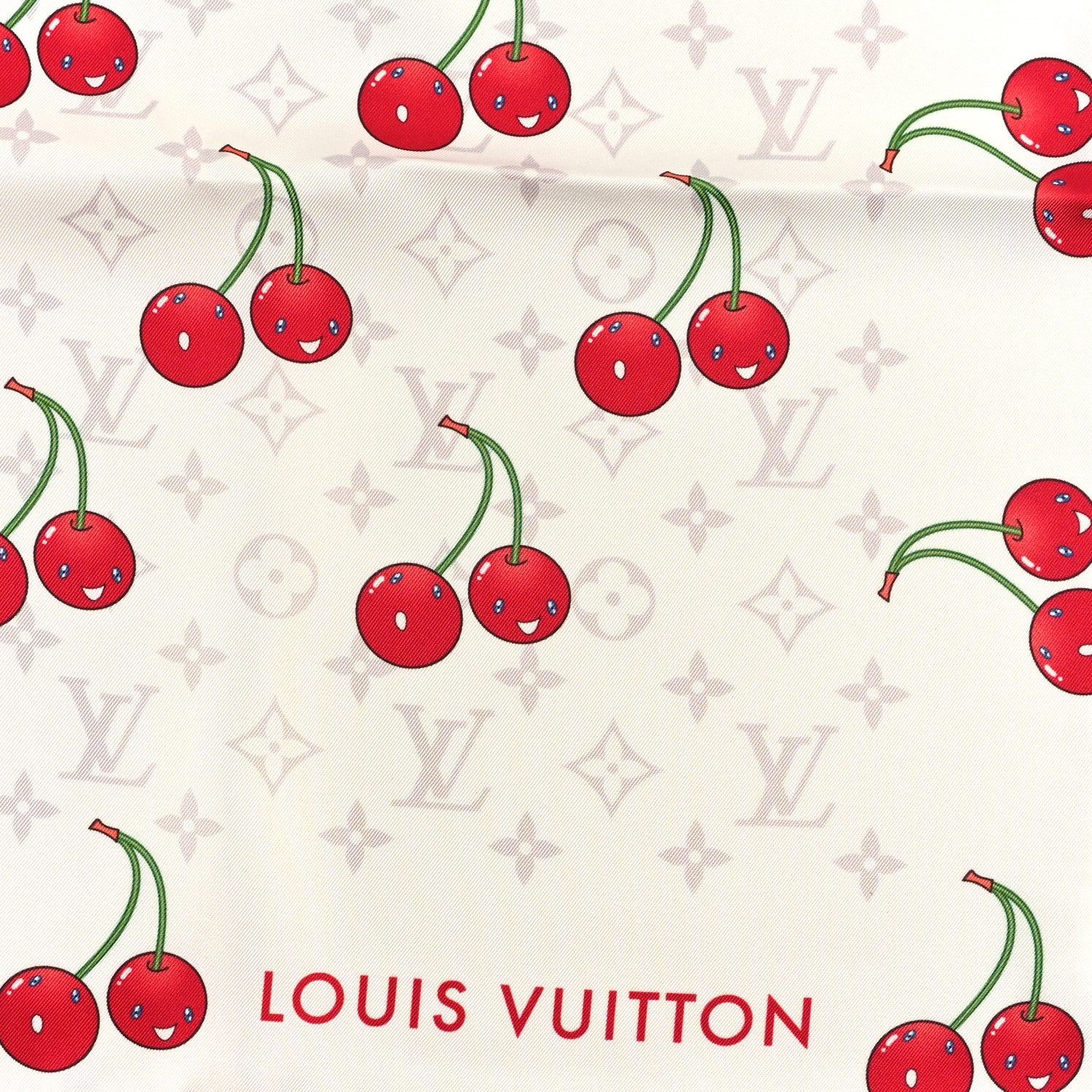 Louis Vuitton LV X TM Silk Monogram Cerises Square Scarf 90 White 2 of 3