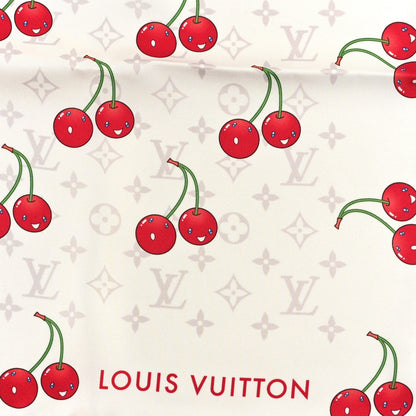 Louis Vuitton LV X TM Silk Monogram Cerises Square Scarf 90 White 2 of 3
