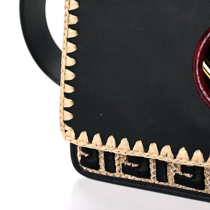 Fendi Vitello Century Raffia Snakeskin F is Fendi FF Woven Embroidered Kan I Shoulder Bag Black Natural 14 of 15