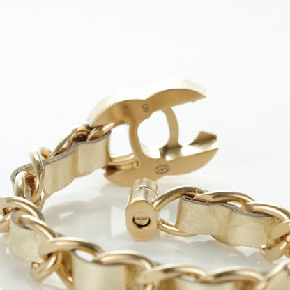 Chanel Metallic Lambskin CC Turnlock Double Chain Bracelet S Light Gold 4 of 6