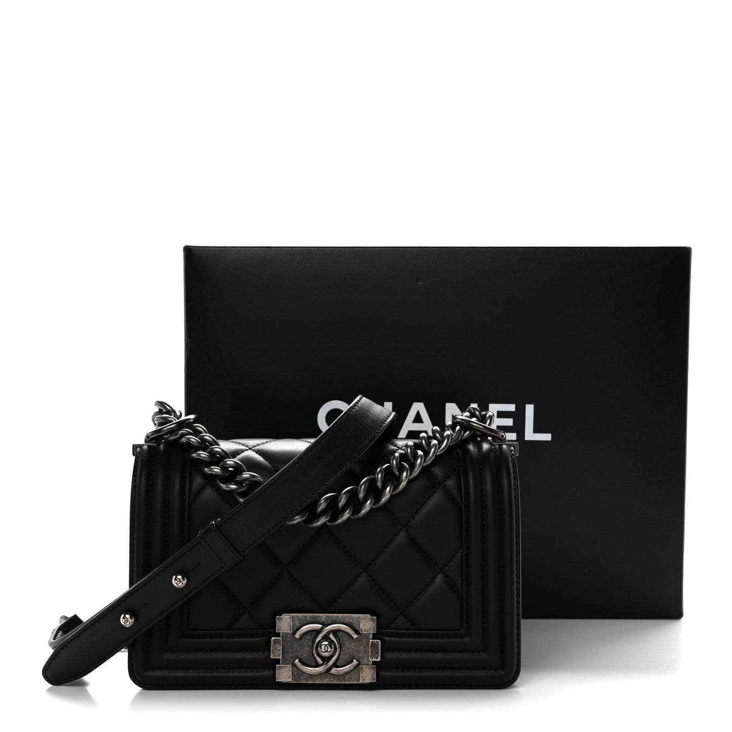 Calfskin Quilted Small Boy Flap Black