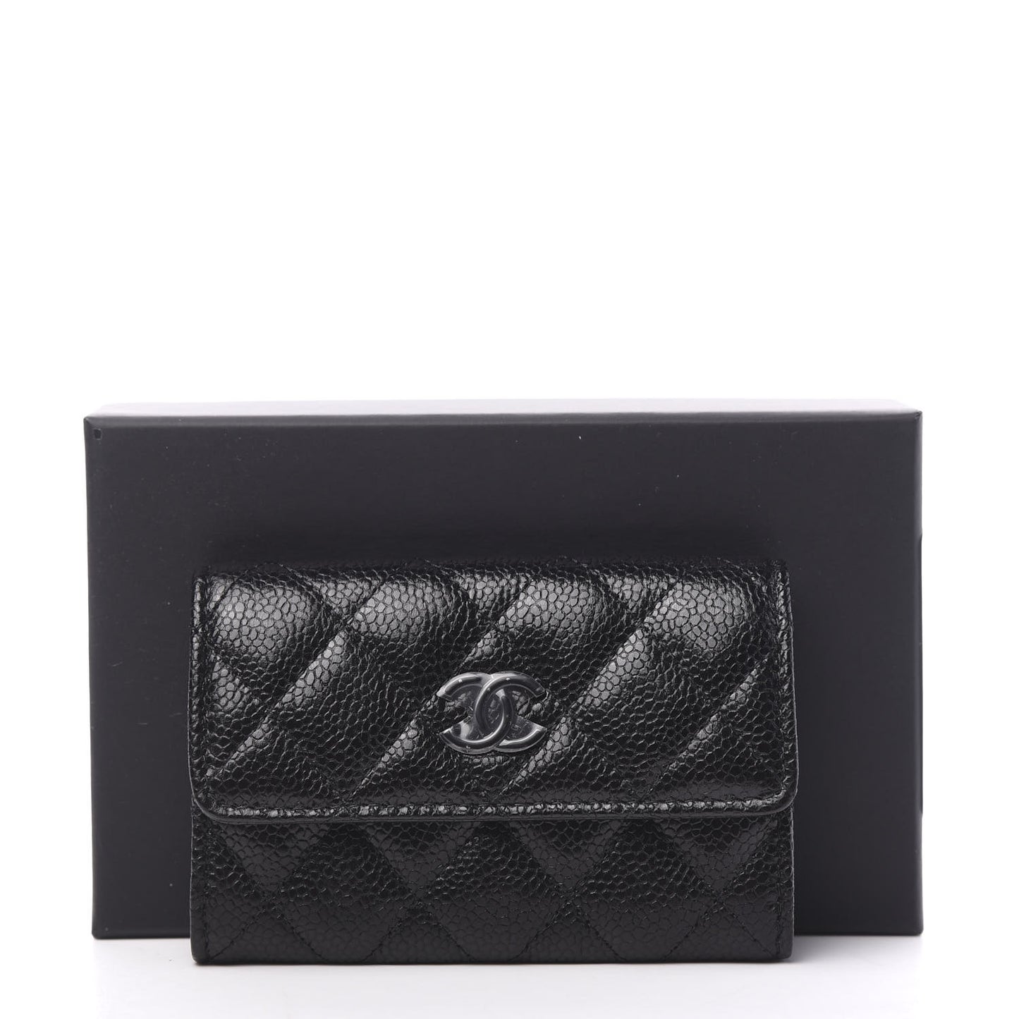 Caviar Quilted Flap Card Holder Black