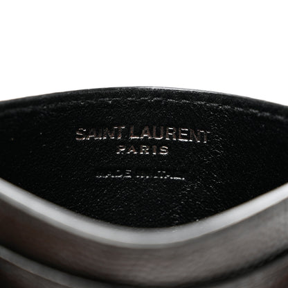 Saint Laurent Grain De Poudre Matelasse Chevron Monochrome Monogram Credit Card Case Black 6 of 7