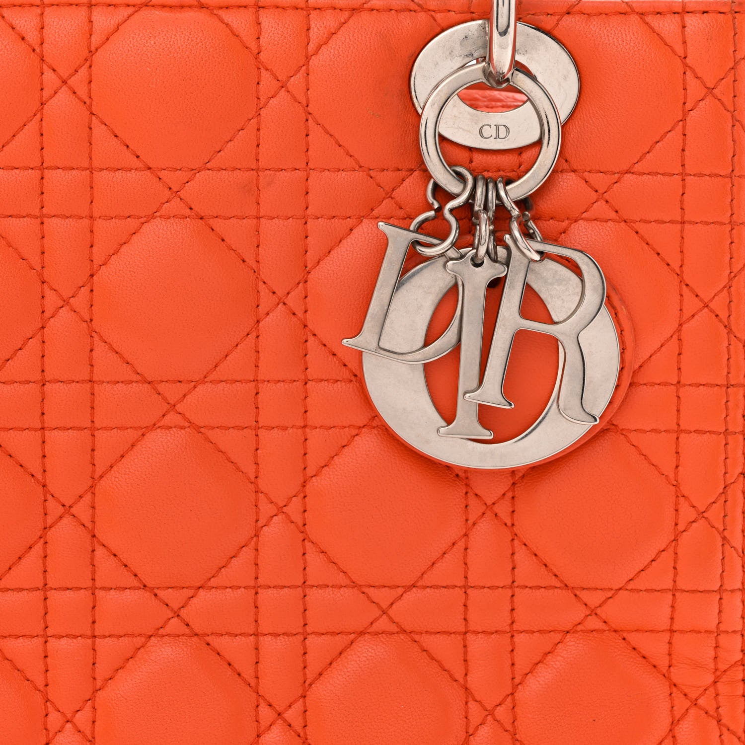 Christian Dior Lambskin Cannage Medium Lady Dior Orange 8 of 18