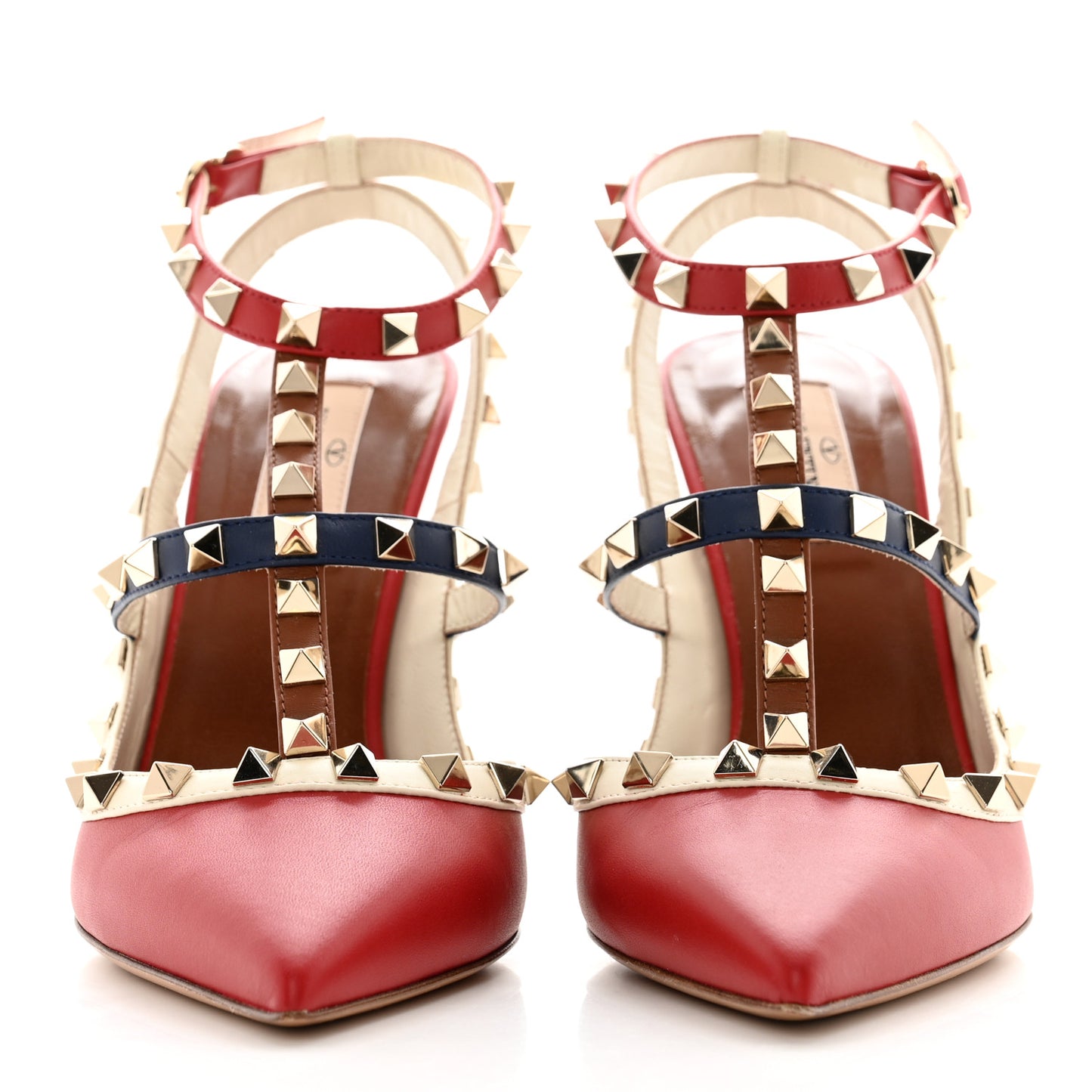 Calfskin Rockstud Ankle Strap 100mm Pumps 39 Rosso Valentino Ivory Pure Blue