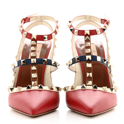 Valentino Garavani Calfskin Rockstud Ankle Strap 100mm Pumps 39 Rosso Valentino Ivory Pure Blue 2 of 9