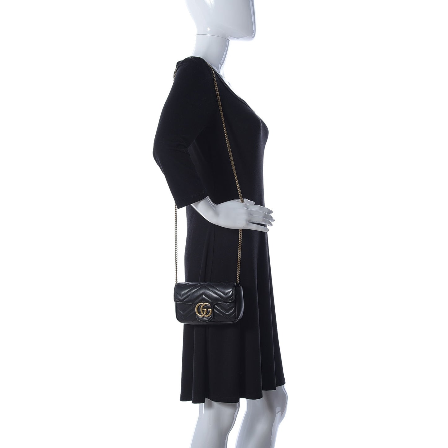 Calfskin Matelasse Super Mini GG Marmont Shoulder Bag Black