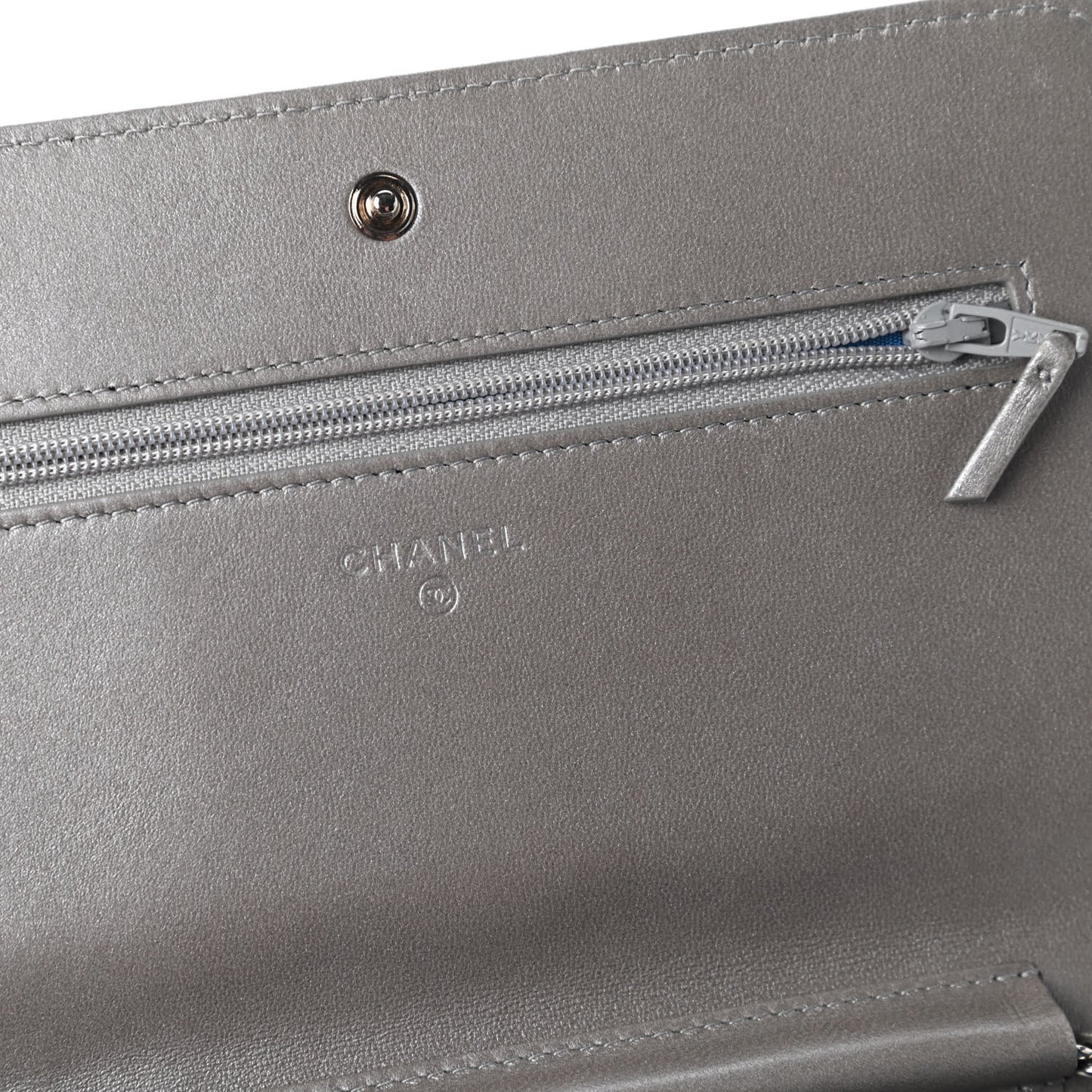 Metallic Lambskin Quilted Data Center Wallet On Chain WOC Silver