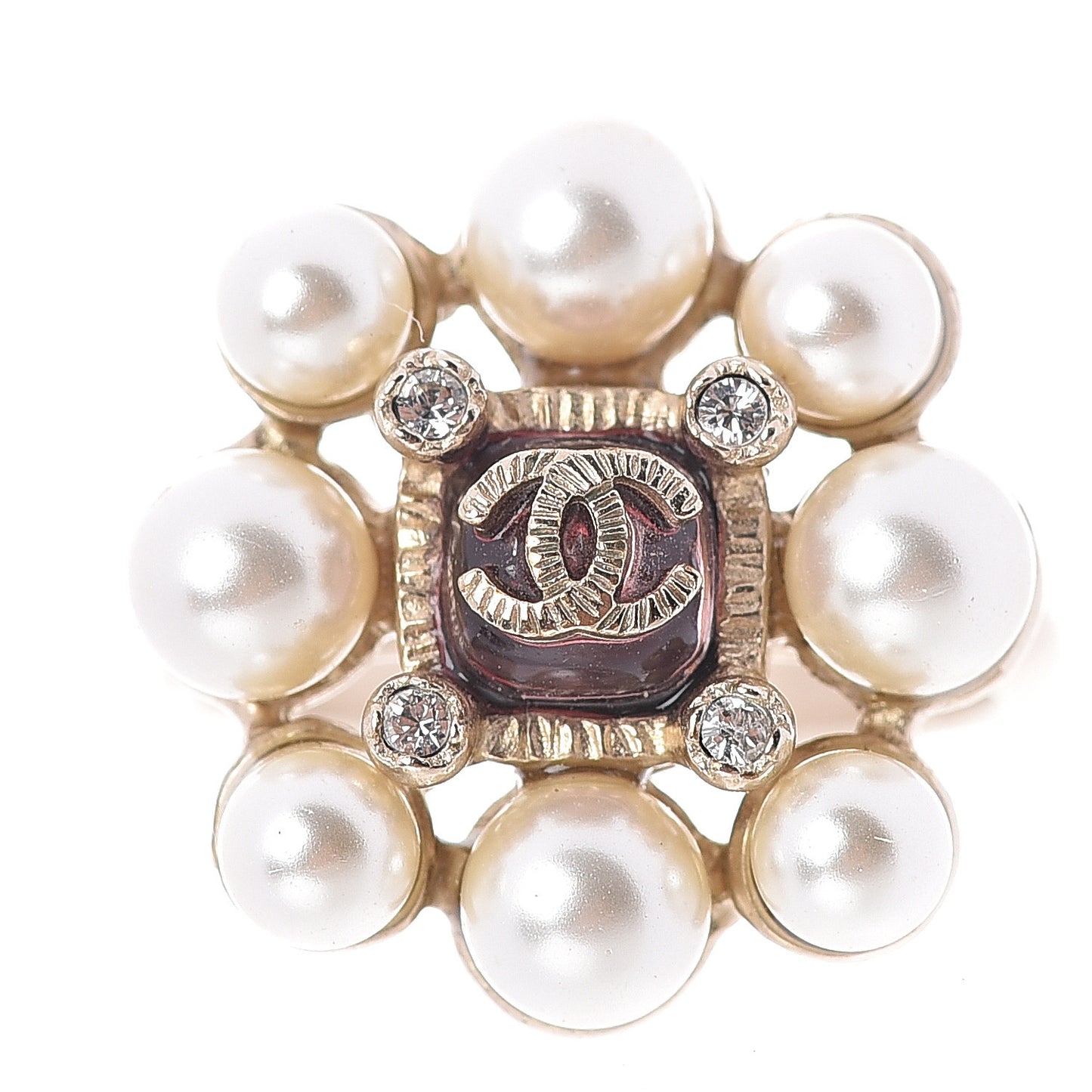 Pearl Crystal CC Ring 6 Gold