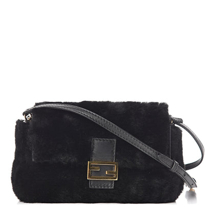 Fendi Shearling Shiny Nappa Micro Baguette Black 1 of 10