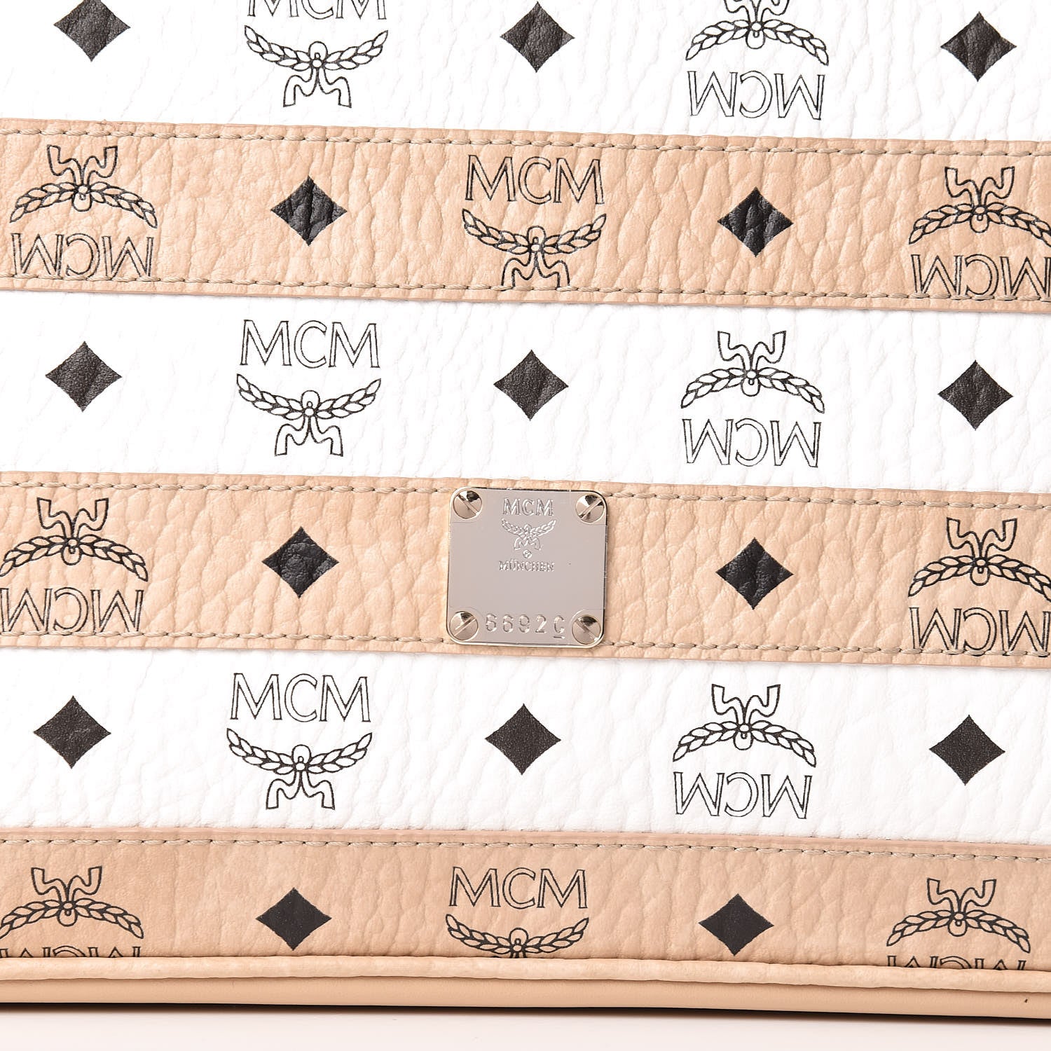 MCM Visetos Striped Medium Anya Shopper Tote White Beige 10 of 10