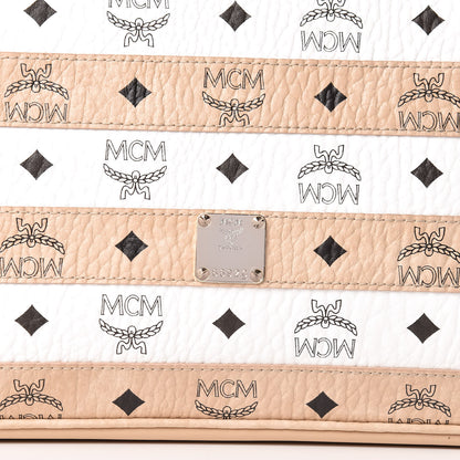 MCM Visetos Striped Medium Anya Shopper Tote White Beige 10 of 10