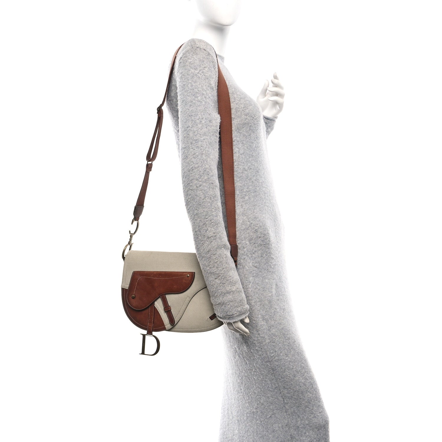 Christian Dior Calfskin Canvas Saddle Bag Beige 2 of 10