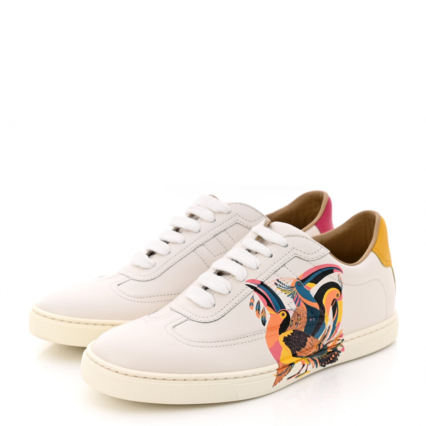 Calfskin Printed Toucans De Paradis Quicker Sneakers 36 White Multicolor