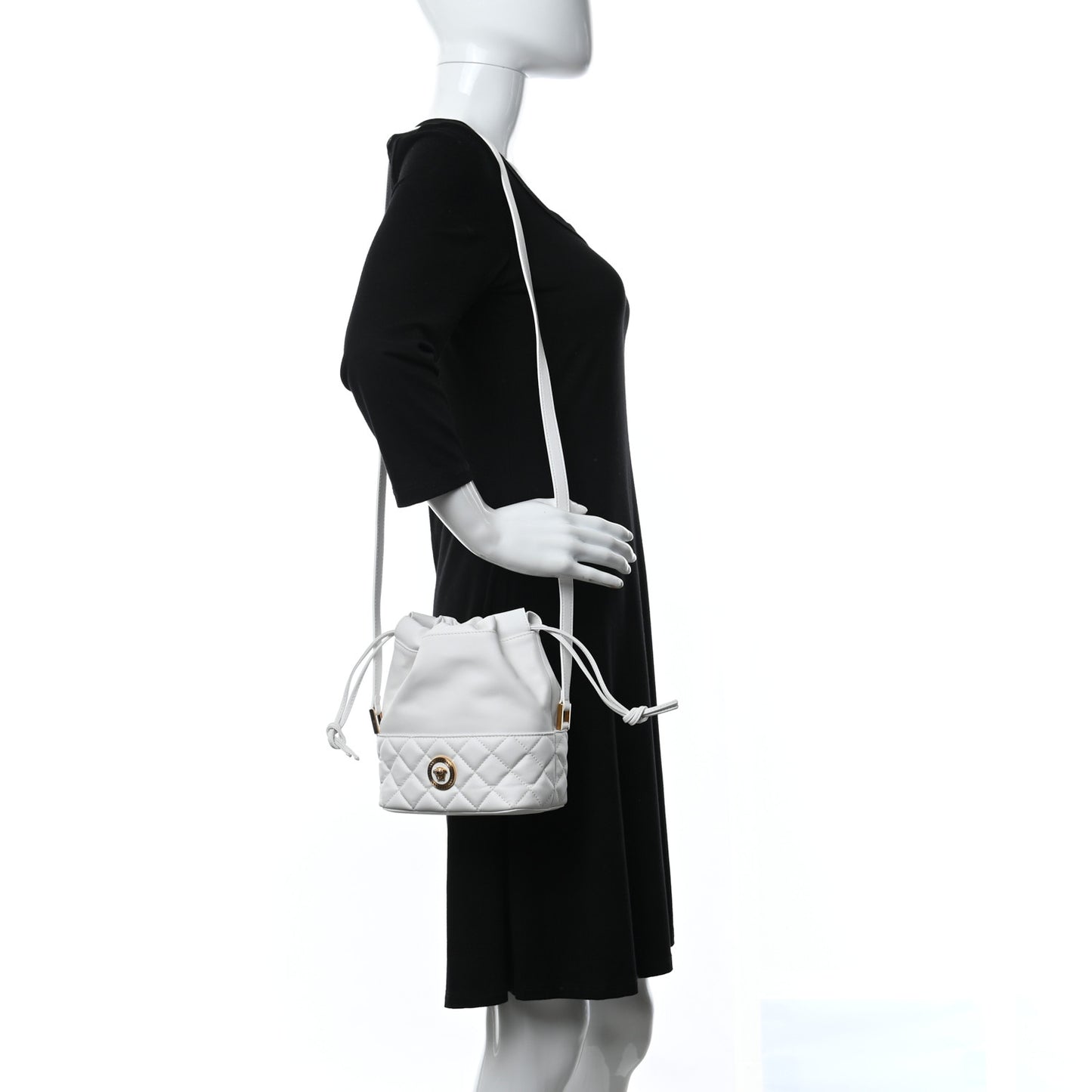 Nappa Quilted Medusa Bucket Bag White