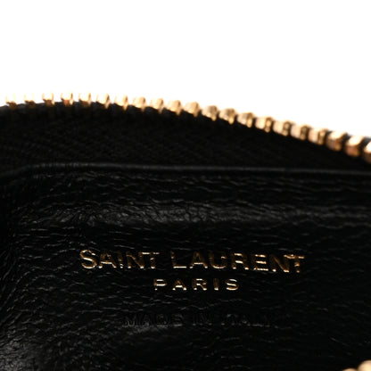 Saint Laurent Grain De Poudre Matelasse Chevron Monogram Fragments Zippered Card Case Black 5 of 9