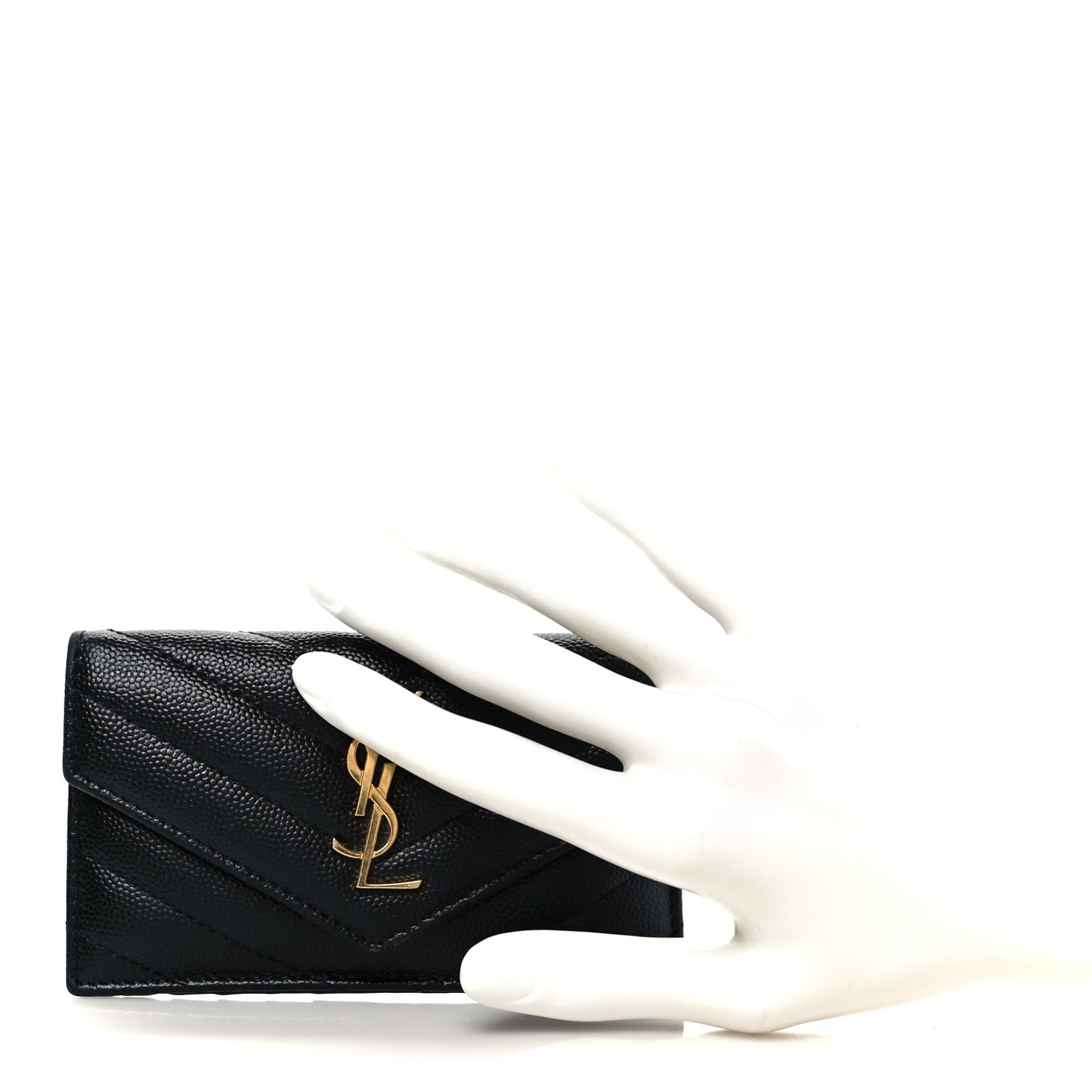 Grain De Poudre Matelasse Chevron Monogram Compact Wallet Black