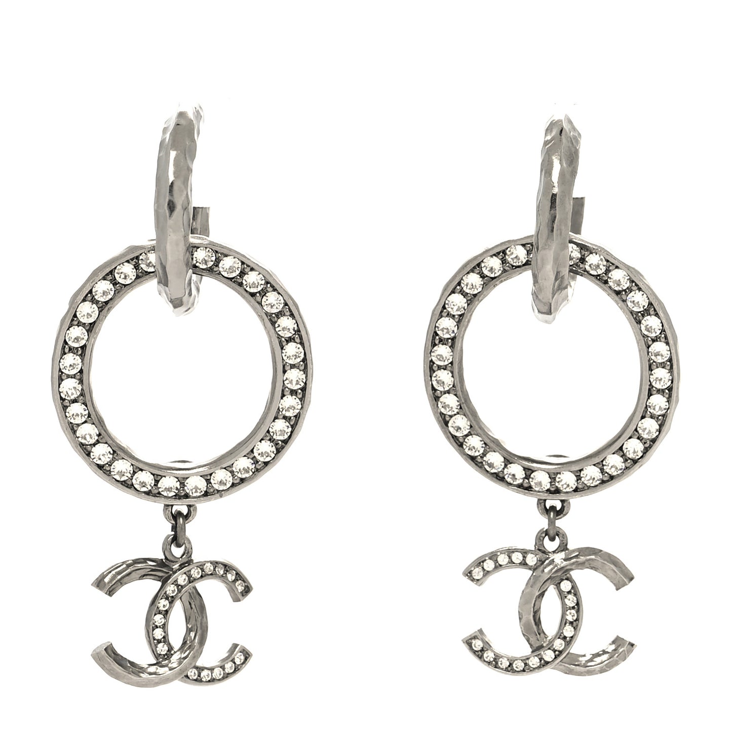 Crystal CC Hoop Drop Earrings Silver