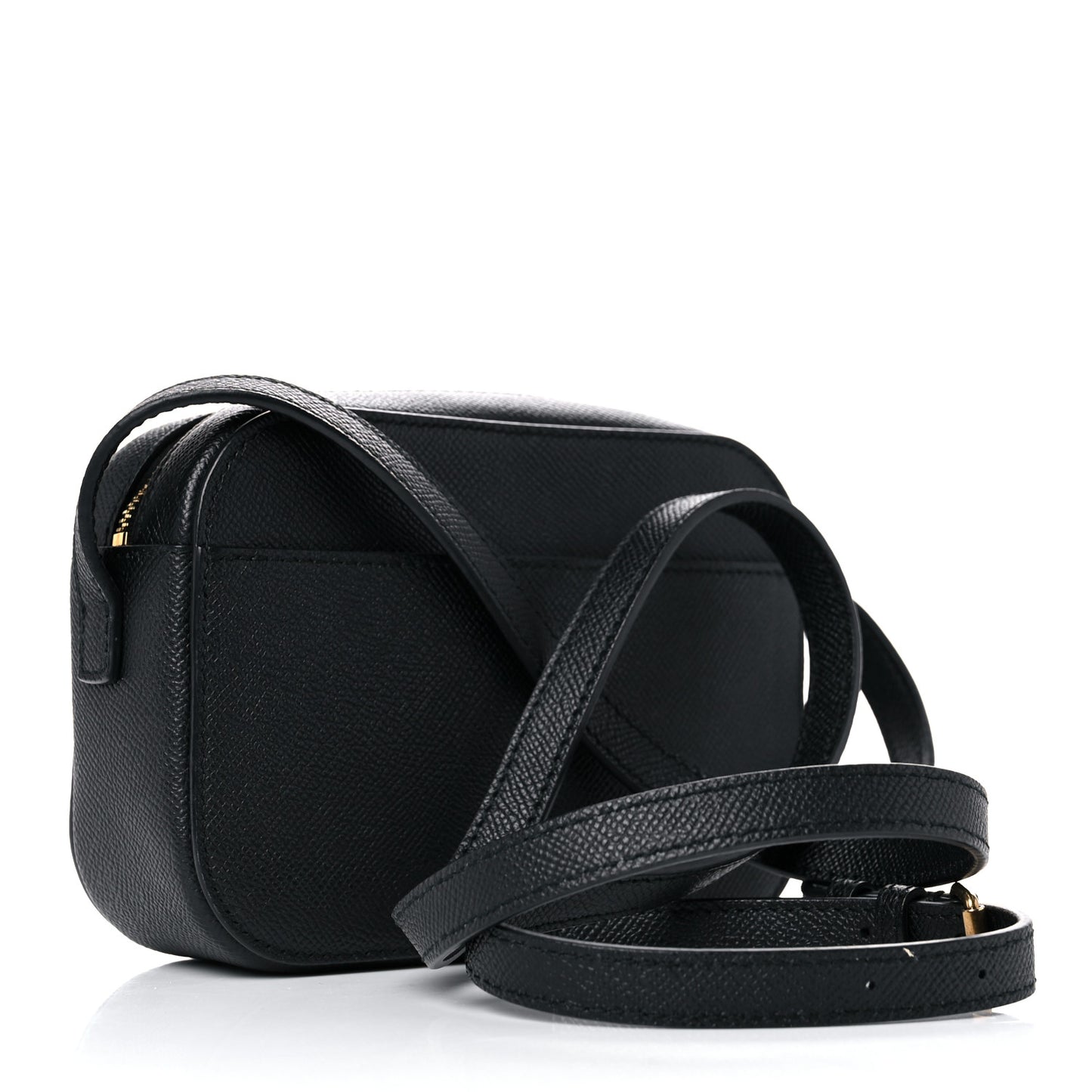 Signature Grained Calfskin Logo XS Ville Camera Bag Black White