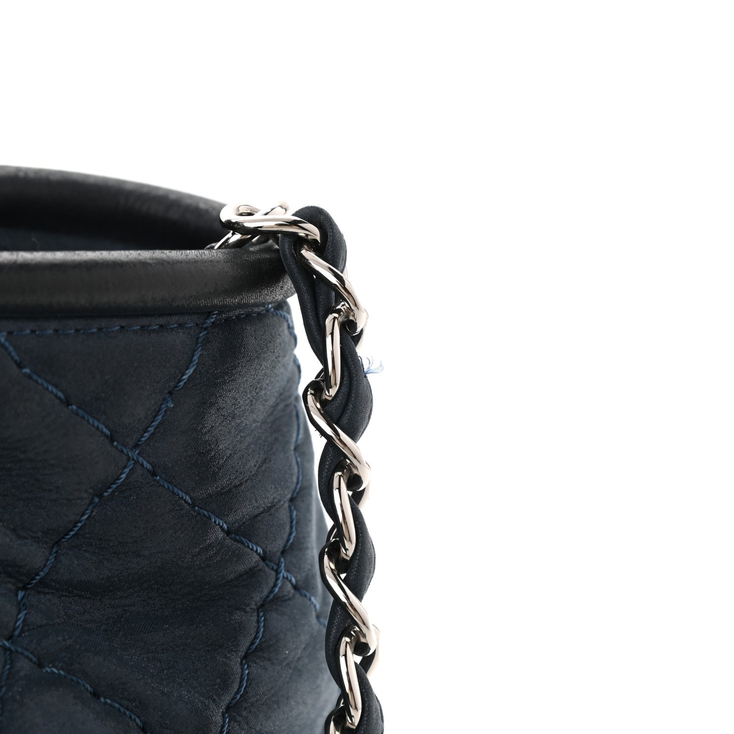 Iridescent Calfskin Quilted Small Sea Hit Tote Navy